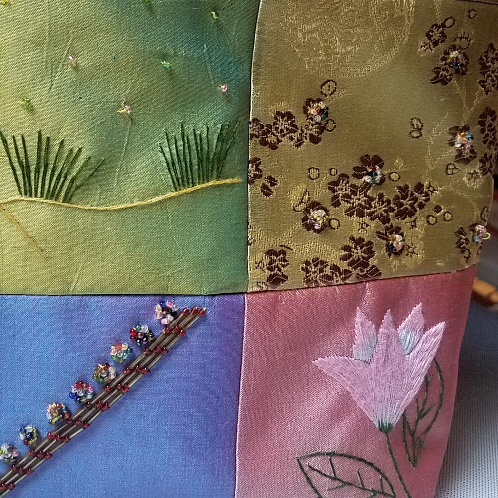 Silk Patchwork Handcrafted Bead Embroidery Handbag - image 4